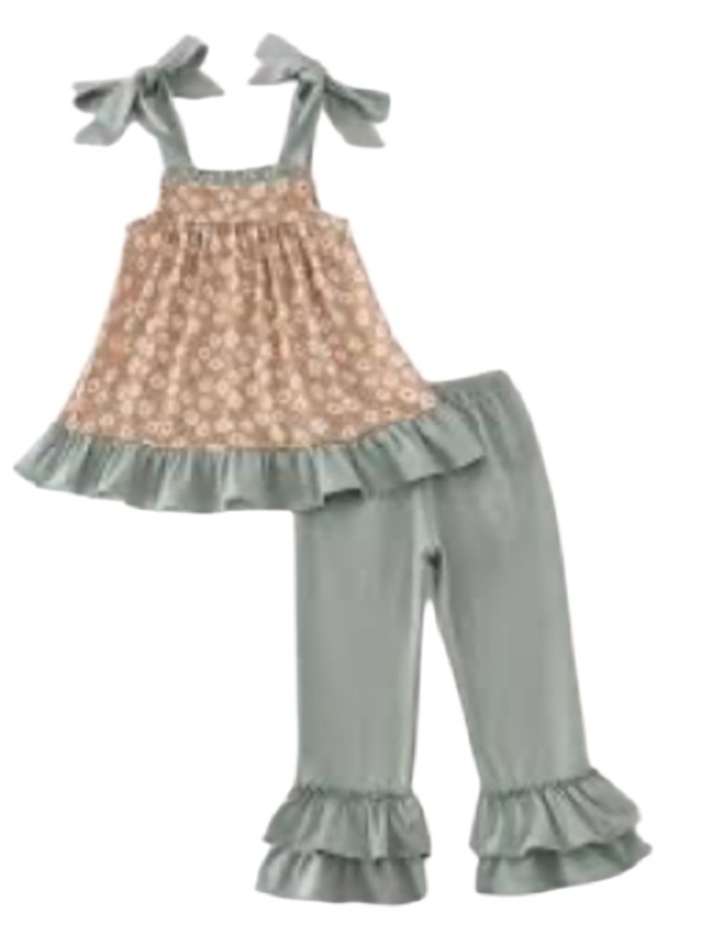 Abby & Evie Floral Tie-Shoulder Tunic Top & Ruffled Leggings NWT Size 7